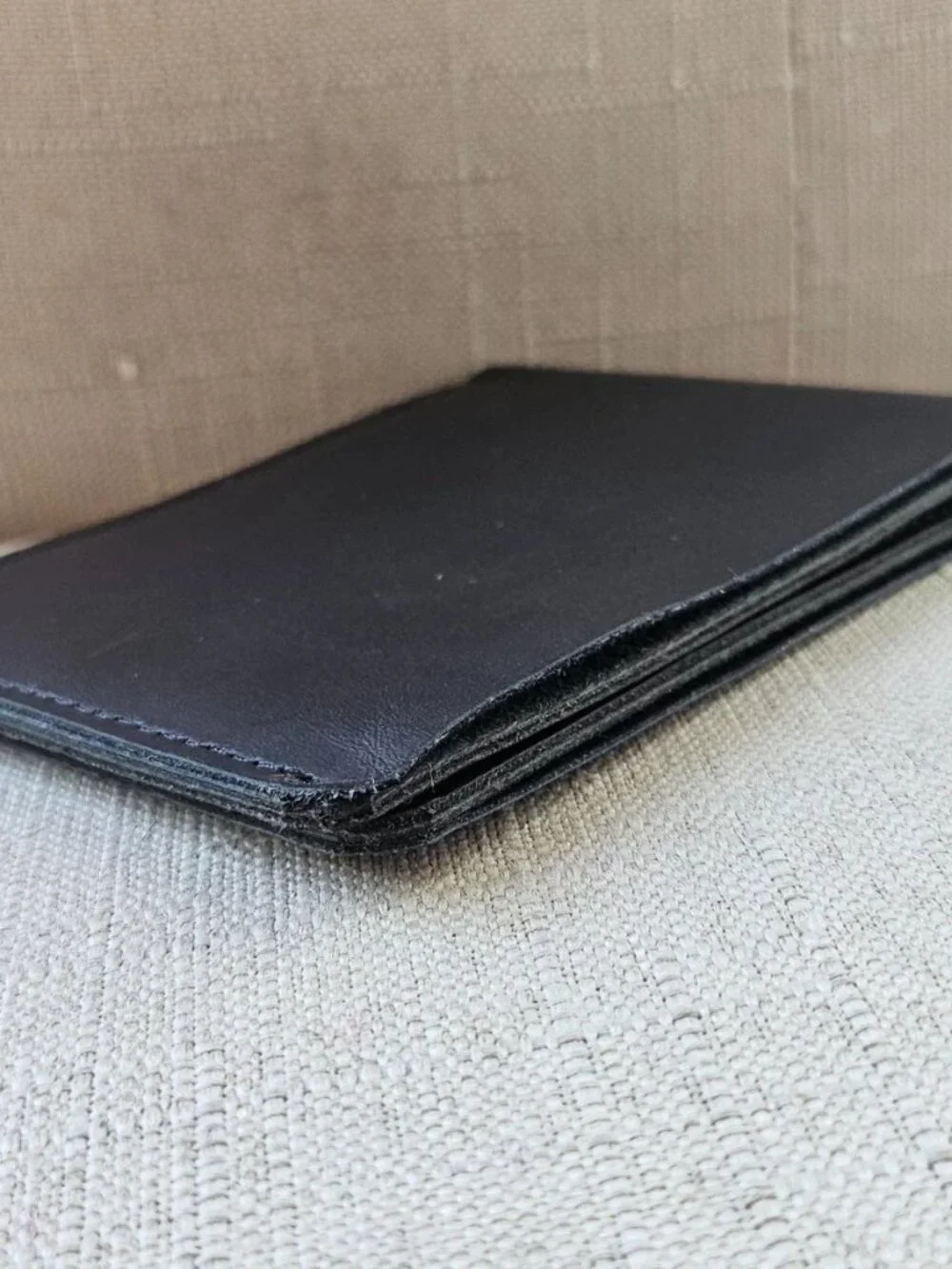 ALL Leather Billfold Handmade Black Genuine Leather Bifold Slimfold Cardholder